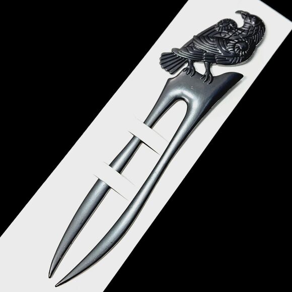 Raven Hair Prong Styling Pins Black Wicca Witch Stick Whimsical Goth Bird Crow - Picture 6 of 14
